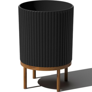 Modern Black Planter with Wooden Stand – Indoor & Outdoor Use
